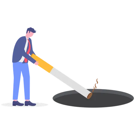 Empresário destrói cigarro  Ilustração