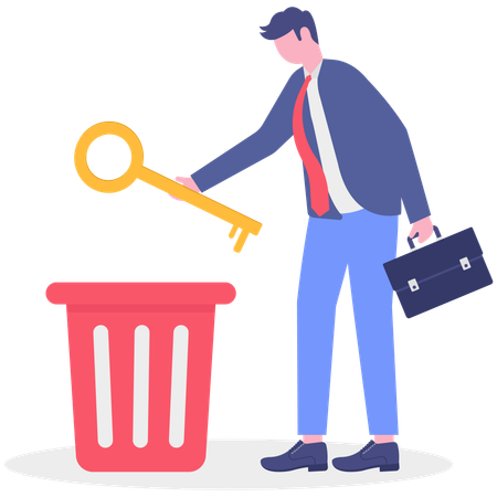Empresario destruyendo la clave del negocio  Ilustración