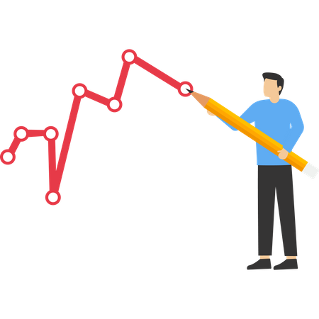 El empresario dibuja una línea de expectativas en el gráfico KPI  Ilustración