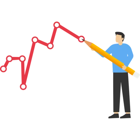 El empresario dibuja una línea de expectativas en el gráfico KPI  Ilustración
