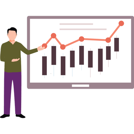 Empresário discute gráfico financeiro com equipe  Ilustração