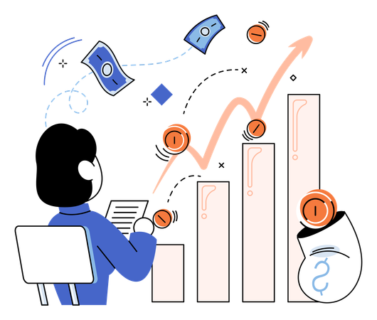 Empresario discutiendo datos gráficos  Ilustración