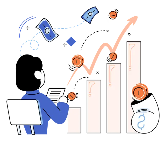 Empresario discutiendo datos gráficos  Ilustración