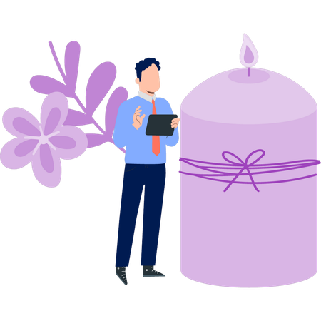 Empresario discutiendo sobre velas de cosmetología  Ilustración