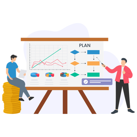 Empresário discutindo sobre o plano do projeto  Ilustração