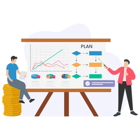 Empresário discutindo sobre o plano do projeto  Ilustração