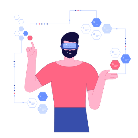 Empresário discute vantagens da tecnologia VR com funcionários  Ilustração