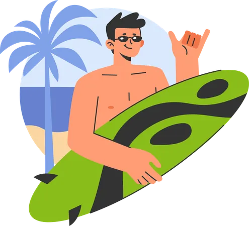 El hombre de negocios disfruta del surf acuático  Ilustración