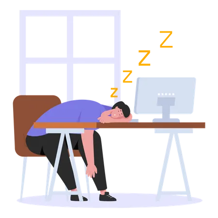 Empresario dormido en el trabajo  Ilustración