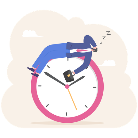 Empresário dormindo em um grande relógio  Ilustração