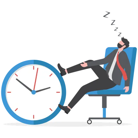 El hombre de negocios duerme en el horario de trabajo de la oficina.  Ilustración