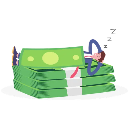 Empresario durmiendo con manta de dinero  Ilustración