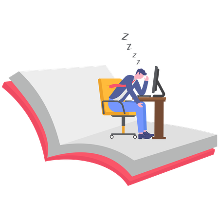 Hombre de negocios durmiendo durante el trabajo  Ilustración