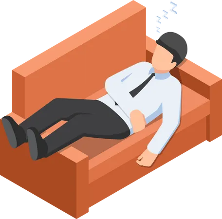 Hombre De Negocios Isometrico Plano 3 D Durmiendo En El Sofa Concepto Relajante Ilustración