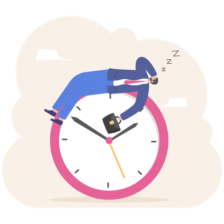 Empresario durmiendo en reloj grande  Ilustración