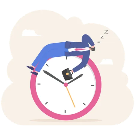 Empresario durmiendo en reloj grande  Ilustración