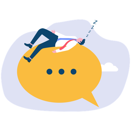 Hombre de negocios durmiendo sobre un globo de diálogo o texto  Illustration