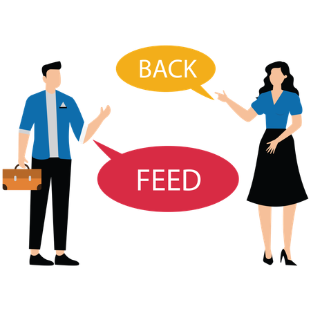 Empresário e empresária dão feedback um ao outro para melhorias no local de trabalho  Ilustração