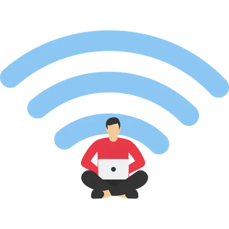 Empresário e logotipo WIFI  Ilustração