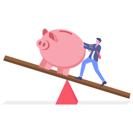Empresário economiza dinheiro no cofrinho  Ilustração