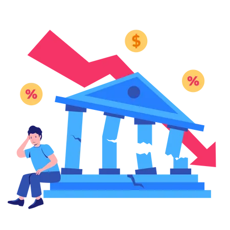 Empresário lutando devido à crise econômica  Ilustração