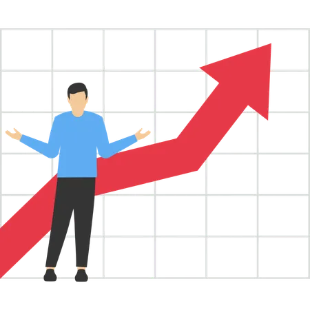 Empresário em pé com as pernas cruzadas e apoiado no gráfico de crescimento do lucro crescente  Ilustração