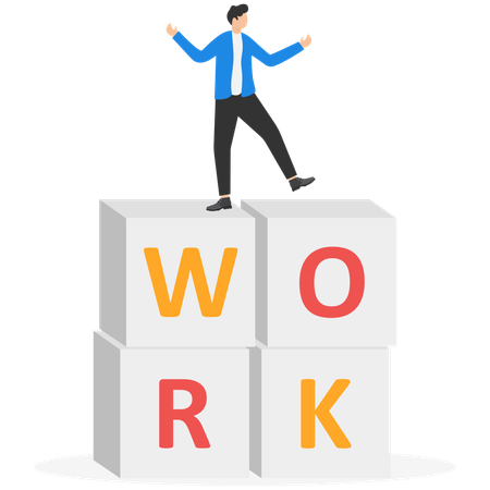 Empresário em pé no bloco de trabalho enquanto trabalha no desenvolvimento de negócios  Ilustração