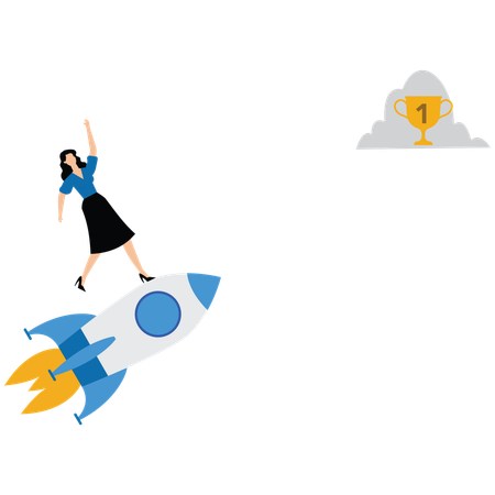 Empresário em pé no foguete e ambição pelo sucesso  Ilustração