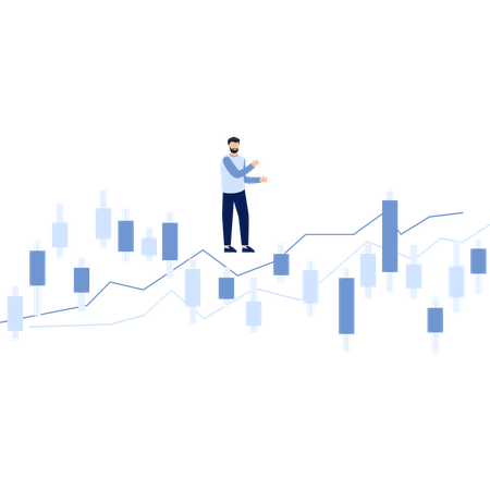 Empresário em pé em um gráfico financeiro  Ilustração