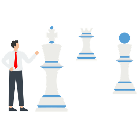 El hombre de negocios empuja el peón a través del campo de ajedrez  Ilustración