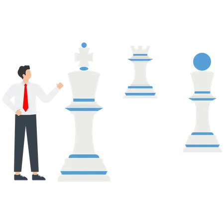 Empresário empurra peão no campo de xadrez  Ilustração