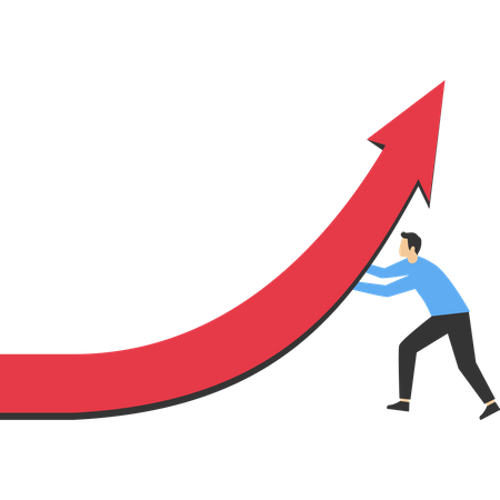 Empresário empurra o gráfico de negócios para cima  Ilustração