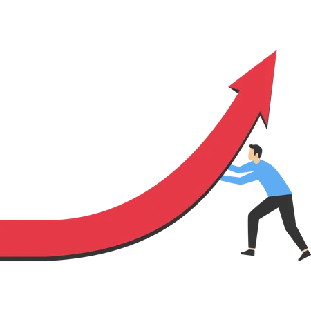 Empresário empurra o gráfico de negócios para cima  Ilustração