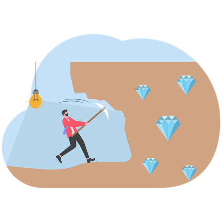 Hombre de negocios buscando un diamante  Ilustración