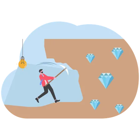 Hombre de negocios buscando un diamante  Ilustración