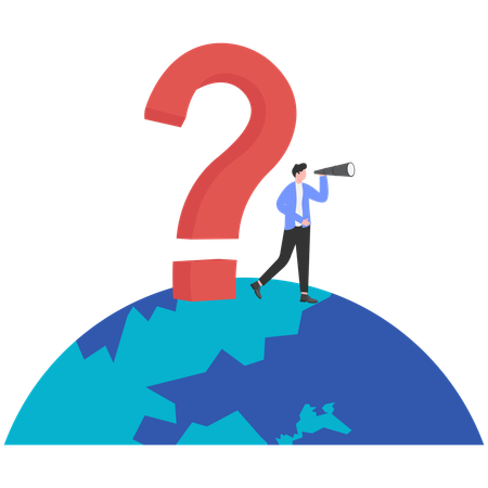 Hombre de negocios que busca una solución comercial global  Ilustración