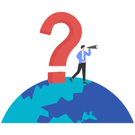 Hombre de negocios que busca una solución comercial global  Ilustración