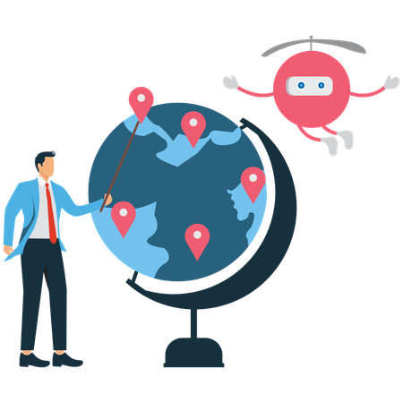 Empresario que busca crecimiento empresarial internacional  Ilustración