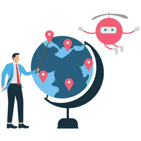 Empresario que busca crecimiento empresarial internacional  Ilustración