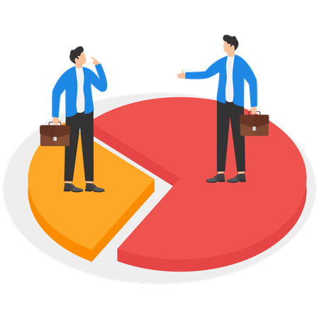 Empresario en diferentes piezas del gráfico  Ilustración