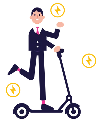 Empresario en e-scooter yendo a trabajar  Ilustración