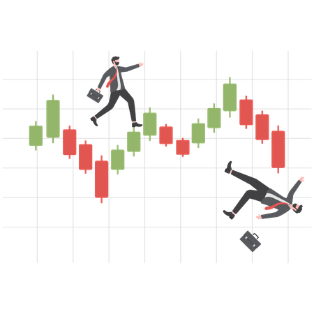 Empresario en quiebra cayendo con su gráfico de acciones de caída de acciones  Ilustración
