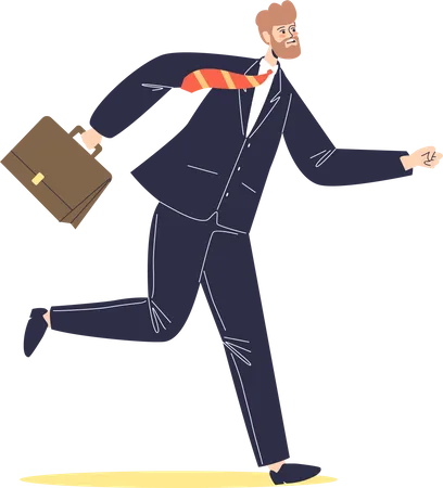 Hombre de negocios en traje corriendo al trabajo llegando tarde  Ilustración