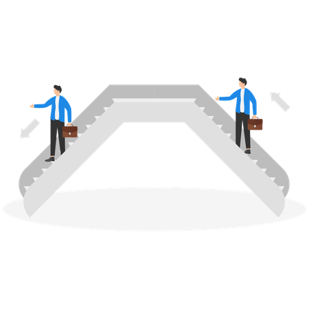 Hombre de negocios en una escalera mecánica  Ilustración
