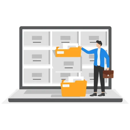 Empresário encontra arquivos em arquivo  Ilustração