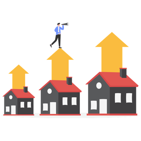 Empresário encontra crescimento imobiliário usando telescópio  Ilustração