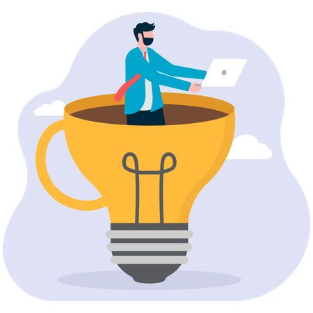 Empresário encontrando ideias criativas online  Ilustração