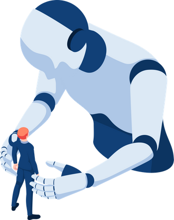 Empresário enfrentando o robô Ai  Ilustração