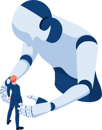 Empresario Isometrico 3 D Plano Enfrentando Contra O Robo Ai Humanos Vs Robos E Conceito De Tecnologia De Inteligencia Artificial Ilustração
