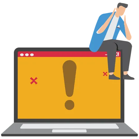 Hombre de negocios que enfrenta problemas técnicos  Ilustración
